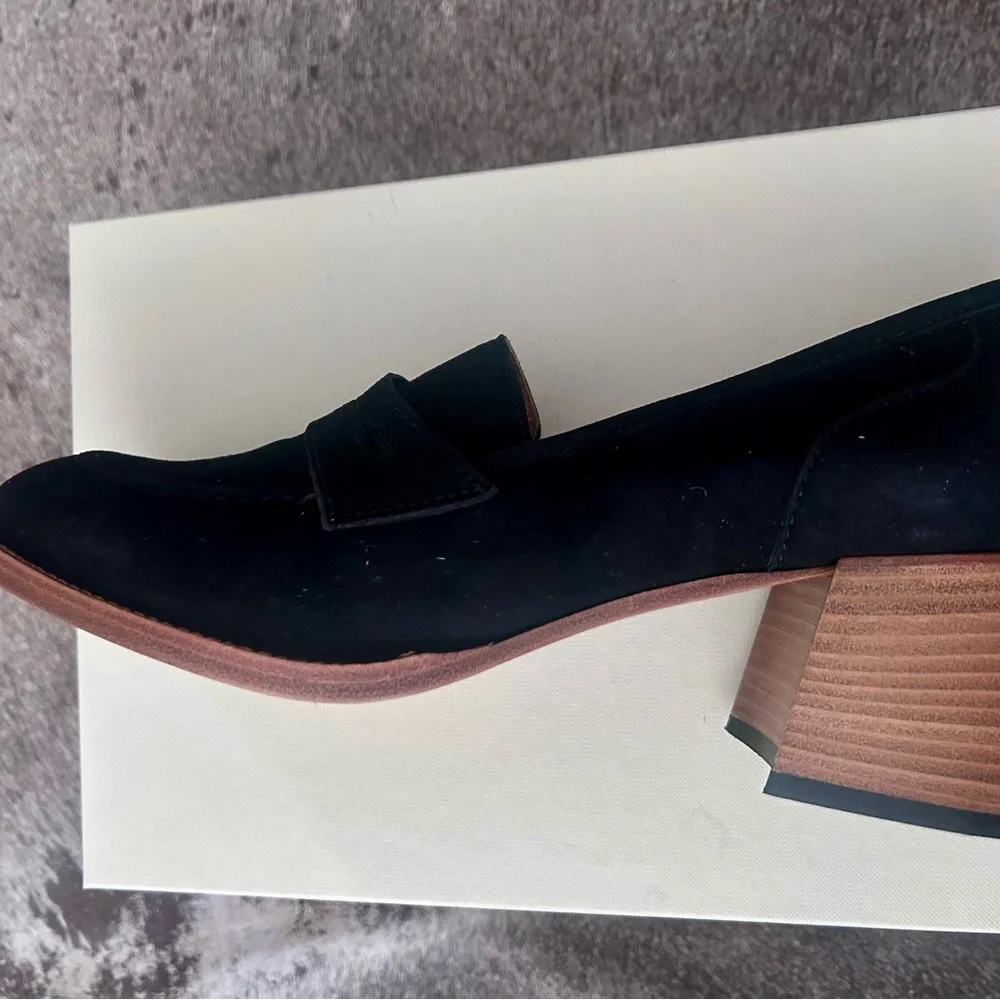 M. Gemi Adelaide Black Suede Block Heel Loafers with Wood Heel - 39.5 new